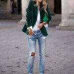Luxe Velvet Single-Breasted Slim Fit Jacket - green