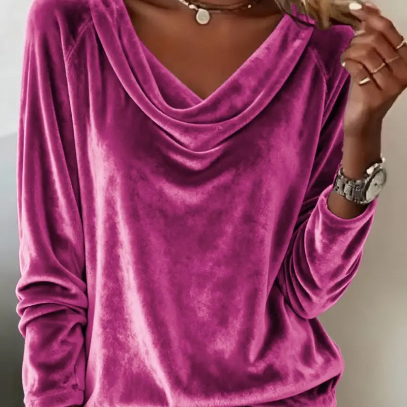 Shimmering Velvet Long Sleeve Loose Blouse