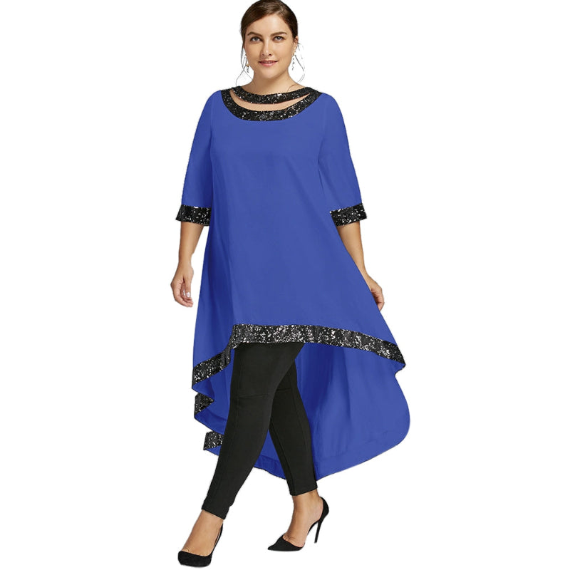Glamorous Plus Size Sequined Dip Hem Dress