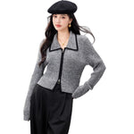 Black and Gray Contrast Double-Zipper Knit Cardigan