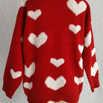 Heart Round Neck Dropped Shoulder Sweater - runwayfashionista.com