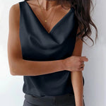 Cowl Neck Casual Sleeveless Camisole Tanks - black