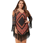 Vibrant Tribal Chiffon Dress with Tassels