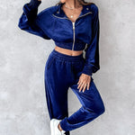 Long Sleeve Cropped Top and Pants Set - runwayfashionista.com