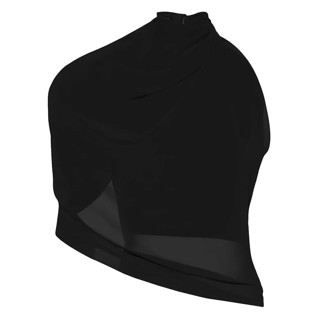 Turtleneck Sleeveless Backless Minimalist Blouse - black