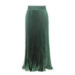 Glossy pleated long skirt