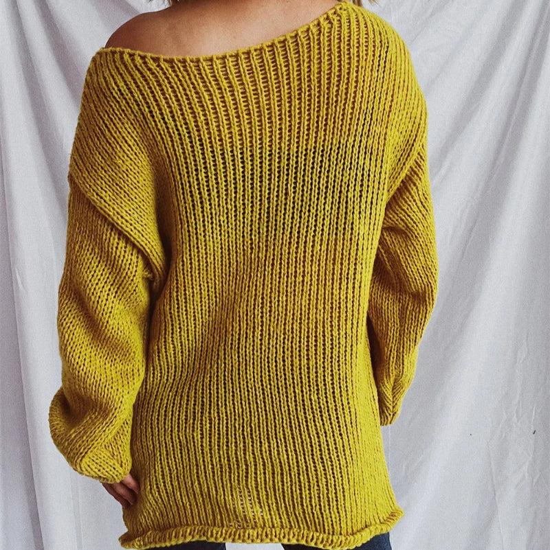 Boat Neck Dropped Shoulder Sweater - runwayfashionista.com