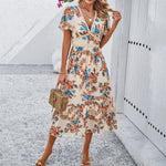 Leisure vacation printed high waisted dress