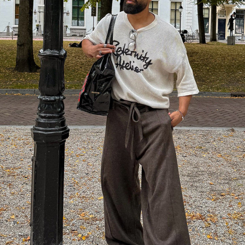 Crew Neck Mesh Lettering Short-sleeved Top