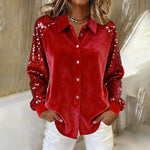 Long Sleeve Turn-down Collar Button Shirts - red