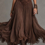 Lace-Detail Flowing Midi Dress - brown