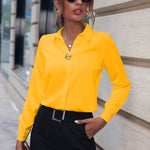 V-neck Long-sleeved Shirts - yellow