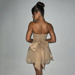 Strapless Shimmer Bow-Back Mini Dress - khaki