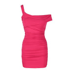 Hip-hugging Asymmetrical Dress - rose red