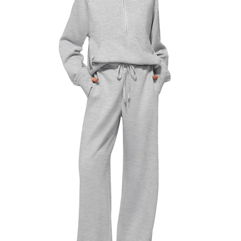 Half Zip Long Sleeve Sweatshirt And Wide Leg Pants Set