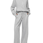 Half Zip Long Sleeve Sweatshirt And Wide Leg Pants Set