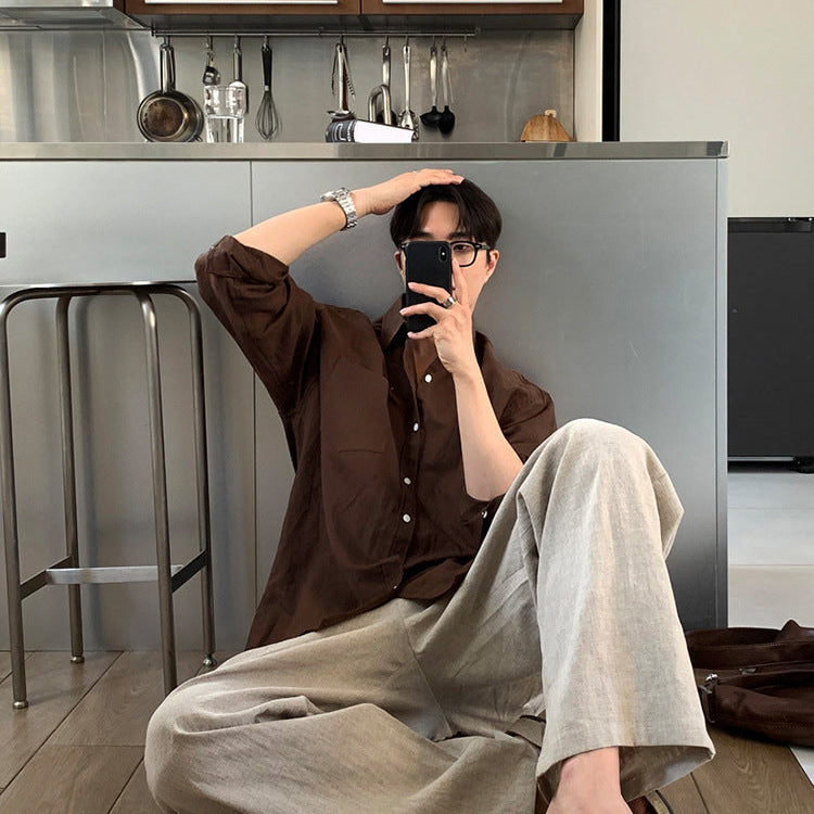 Cotton And Linen Long-sleeved Shirt