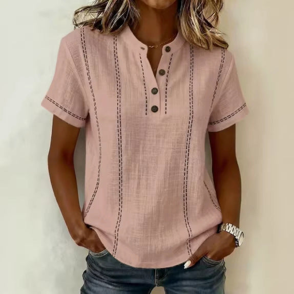 Striped Short-Sleeve Shirts - pink