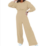 Oversized Cropped Hoodie & Wide-Leg Palazzo Sweatpant Co-Ord Set - khaki