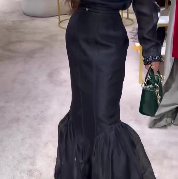 Black Structured Organza Mermaid Maxi Skirt