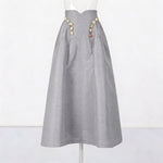 Irregularly Shaped Button-decorated Pleated Midi Skirt