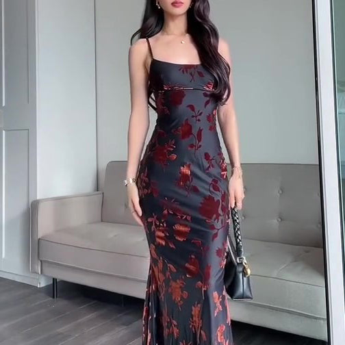 Flocked Strappy Maxi Dress