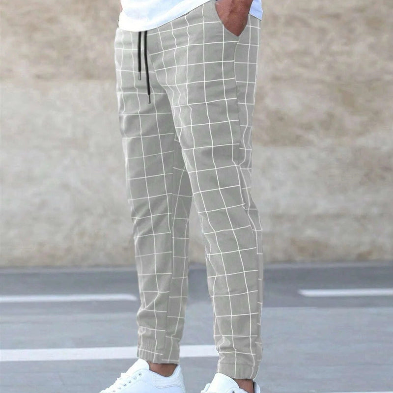 Men's Windowpane Check Drawstring Pants - grey