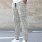 Men's Windowpane Check Drawstring Pants - grey
