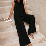 Elegant Casual Loose Pants Sets - black