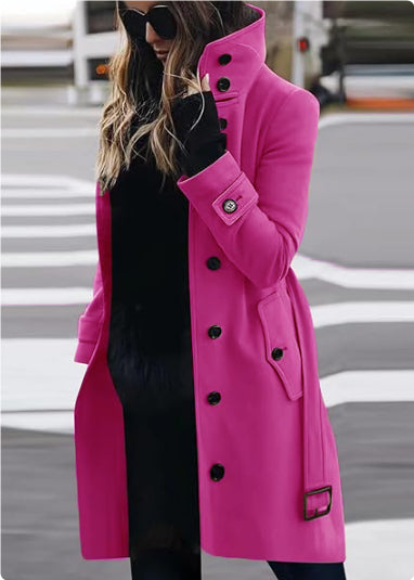 Single Breasted Stand Collar Woolen Coat