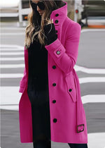Single Breasted Stand Collar Woolen Coat