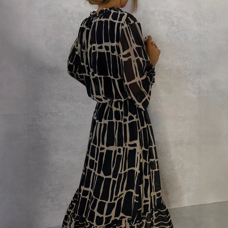 Elegant Long Sleeve Maxi Dress - Black