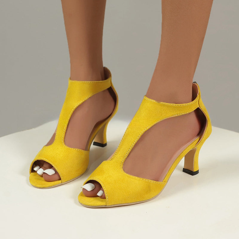 Dressy Open Toe Fish Mouth High Heels - yellow