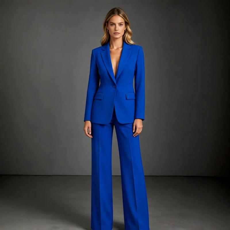 Slim Fit Blazer and Dress Pants Two Piece Office Suit - blue