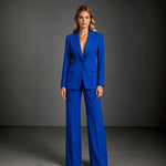 Slim Fit Blazer and Dress Pants Two Piece Office Suit - blue