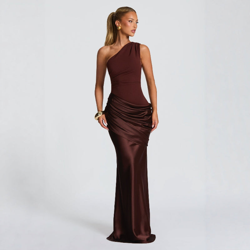 Off-shoulder Bodycon Sleeveless Evening Party Gown - brown