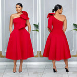 Single Shoulder Slant Collar Dress