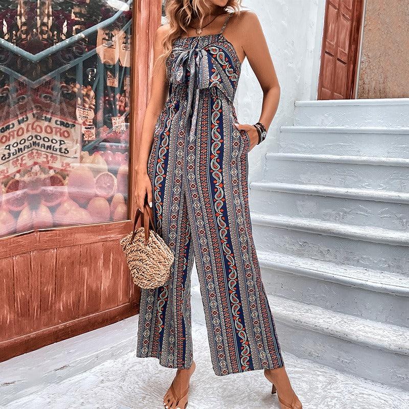 Python Print Suspenders Wide Leg Jumpsuit - runwayfashionista.com