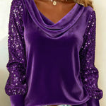 Elegant Velvet Long Sleeve Sequined Blouse