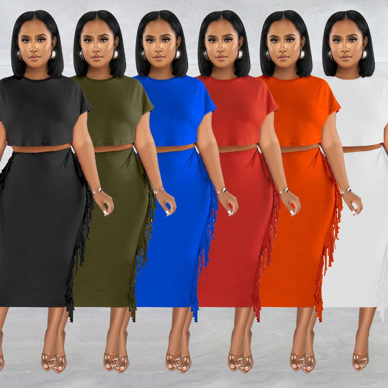 Round Neck Short Sleeve Long Dress Two-Piece Set