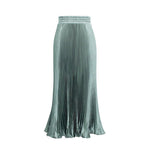 Glossy pleated long skirt