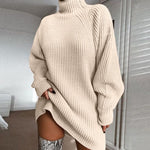 Ribbed Turtleneck Sweater Dress - khaki