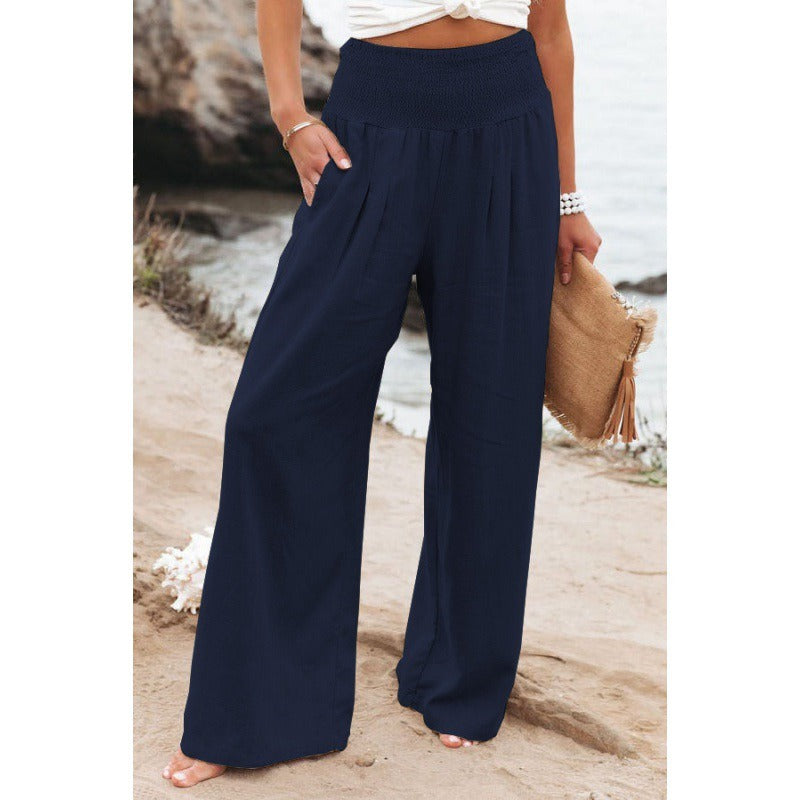 Elegant Wide-Leg Loose Cotton Linen Trousers