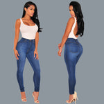 Slim Fit Knee Hole Jeans - High-Waisted Street Style Denim