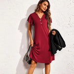 Short Sleeved V-neck Dress - runwayfashionista.com
