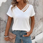 V-neck Short Sleeve Lightweight Blouse