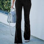Corduroy High Waist Flared Pants - black