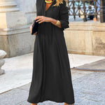 Elegant Long-Sleeved Midi Shirt Dress - black