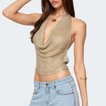 Shimmering Reflective Backless Halter Neck Camisole