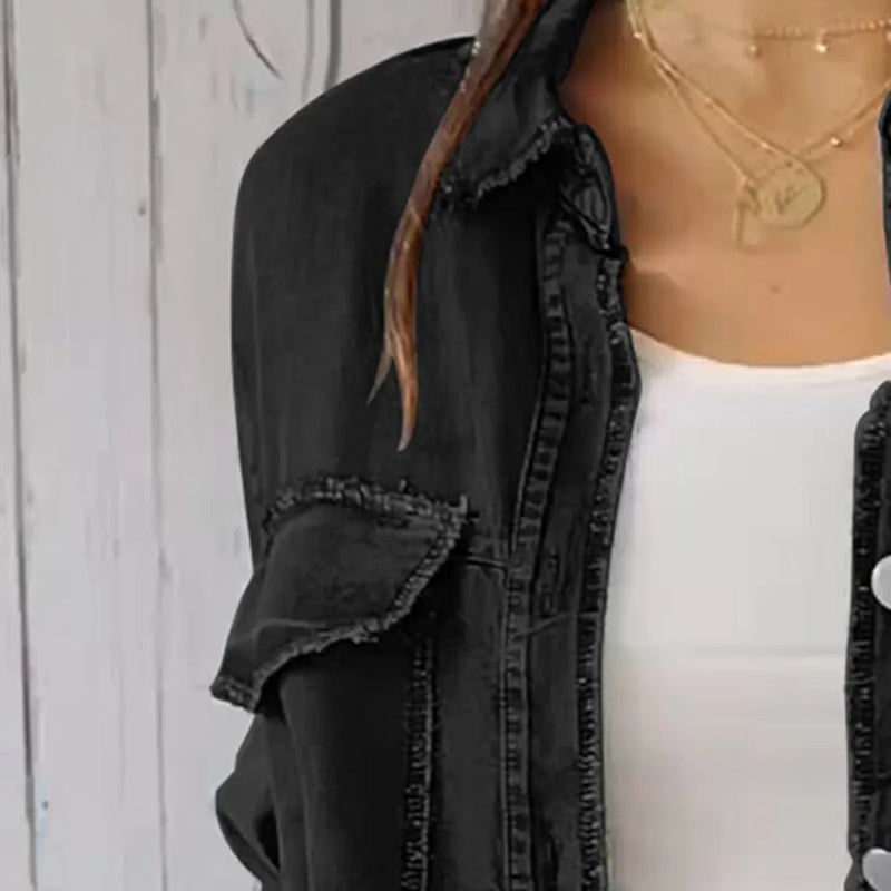 Pocketed Button Up Long Sleeve Denim Jacket - runwayfashionista.com